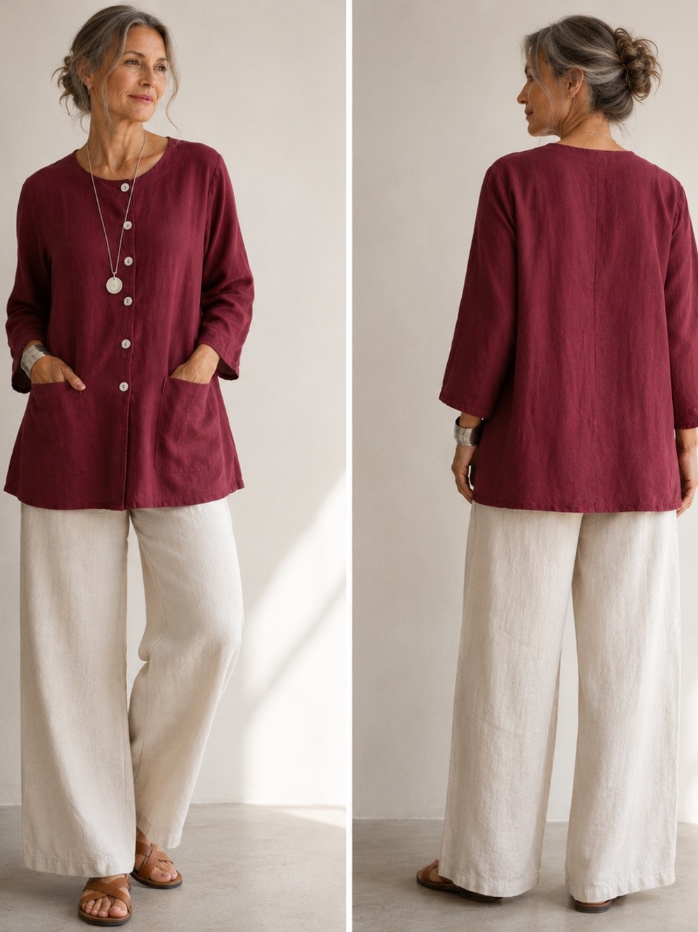 BRYN WALKER 100% Linen Oversized Tunic— 21" PTP